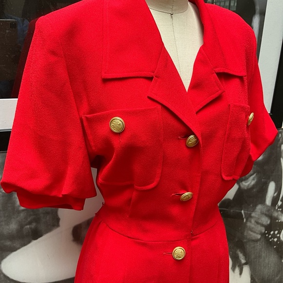 Shirt dress bright Red Emporio Oleg Cassini button down - Picture 2 of 11